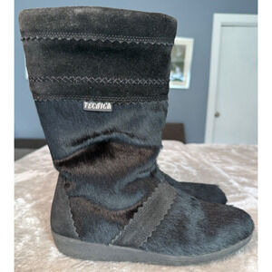 Technica Vintage Black Suede Fur Apres Ski Pull On Boots Italy Womens 8 EU 39